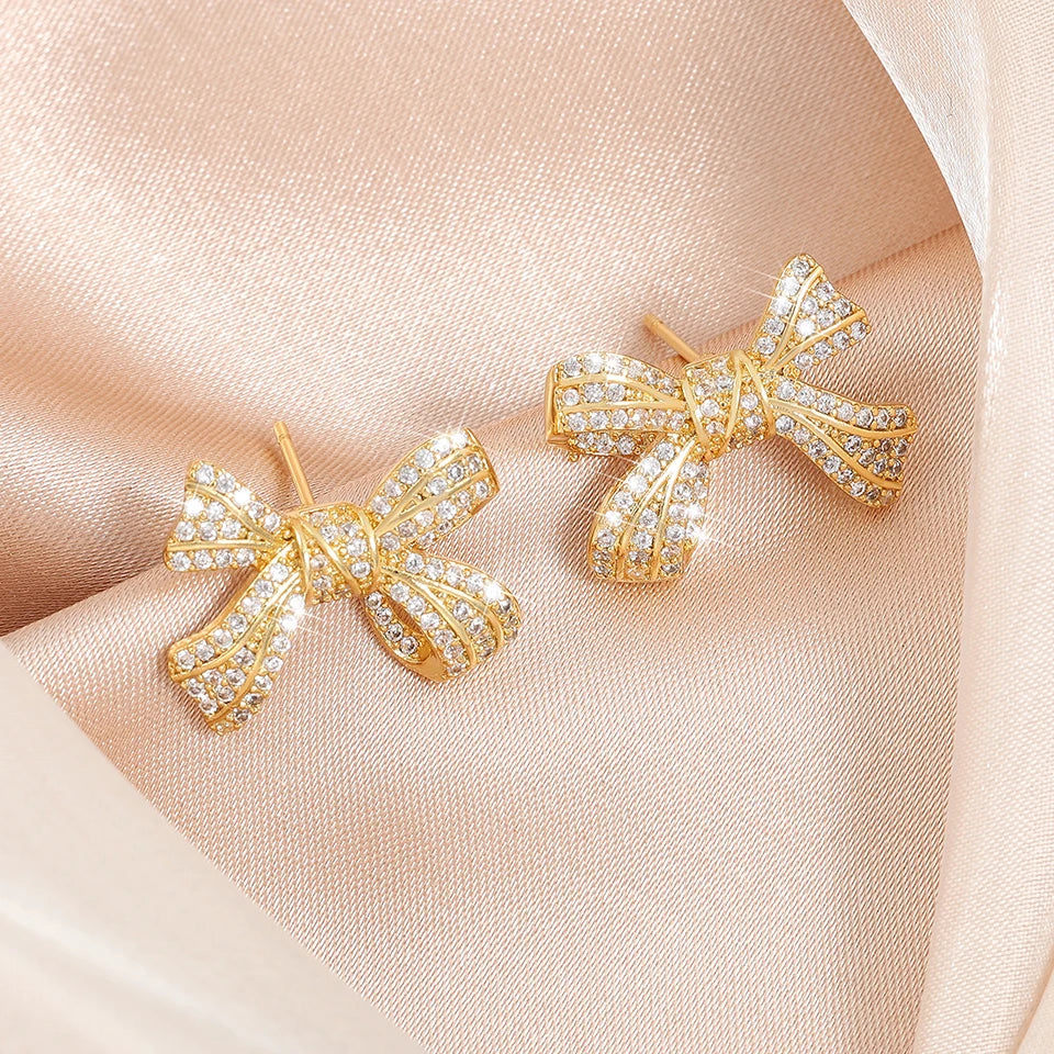 ZAKOL New Brilliant Micropaved Zirconia Bowknot Earrings Delicate Sliver Color Ear Accessories Gift for Women