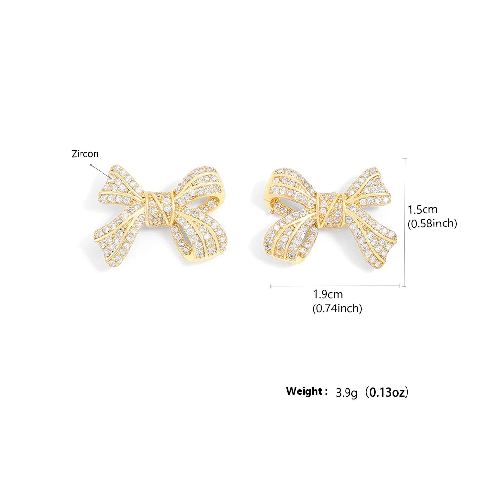 ZAKOL New Brilliant Micropaved Zirconia Bowknot Earrings Delicate Sliver Color Ear Accessories Gift for Women